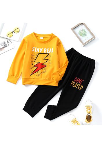 2-piece Kid Boy Letter Lightning Print Sweatshirt and Pants Set