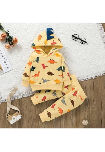 100% Cotton 2pcs Dinosaur Allover Hooded Long-sleeve Grey Baby Set