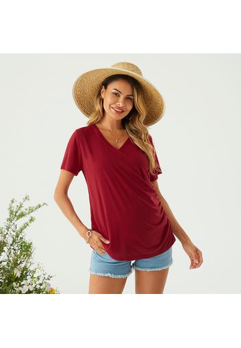 Nursing Burgundy Color V-neck Short-sleeve Top