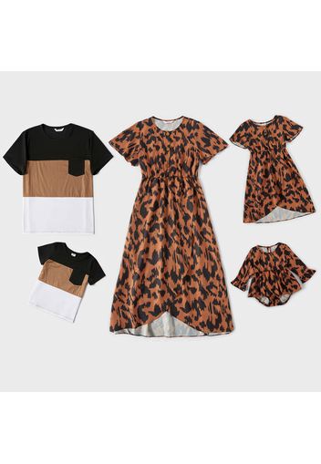 Family Matching All Over Leopard Print Short-sleeve Dresses and Short-sleeve T-shirts Sets