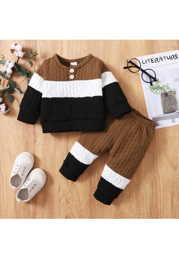 2pcs Baby Color Block Long-sleeve Sweatshirt and Trousers Set