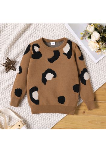 Toddler Girl Casual Leopard Print Brown Sweater