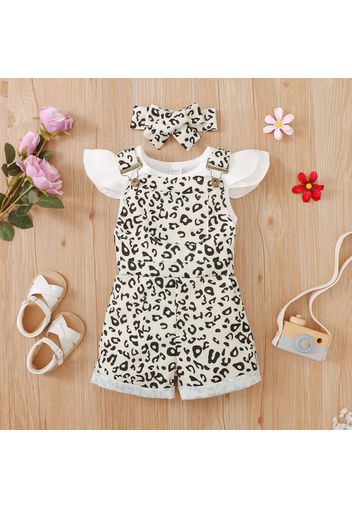 2-piece Toddler Girl Flutter-sleeve White Tee and Leopard Print Overalls Set