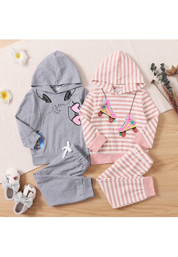 2-piece Toddler Girl Stripe Roller Skate Print/Heart Headphone Print Hoodie and Pants Set