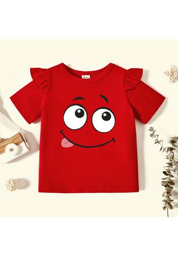 Toddler Girl Graphic Smiley Print Ruffled Short-sleeve Tee