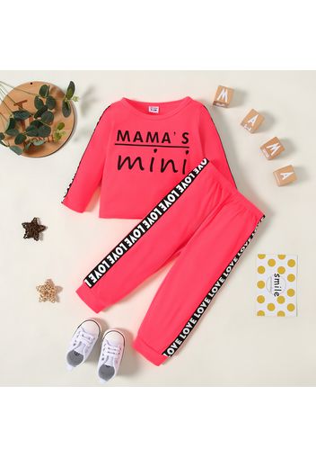 2pcs Baby Girl Letter Print Bright Color Long-sleeve T-shirt and Trousers Set