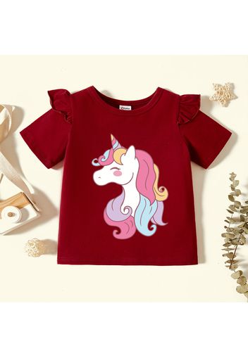 Toddler Girl Graphic Unicorn Print Ruffled Short-sleeve Tee