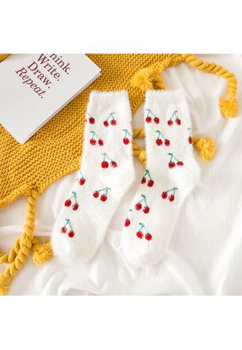 Women Cartoon Fruit Pattern Warm Fluffy Floor Socks