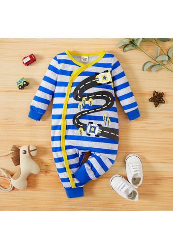 Baby Boy Blue Colorblock Print Long-sleeve Jumpsuit Playsuit
