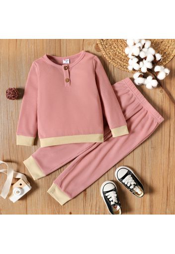 2-piece Toddler Girl Waffle Button Design Sweatshirt and Elasticized Pants Set