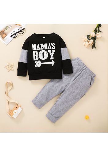 2-piece Toddler Boy Letter Print Colorblock Sweatshirt and Pants Set