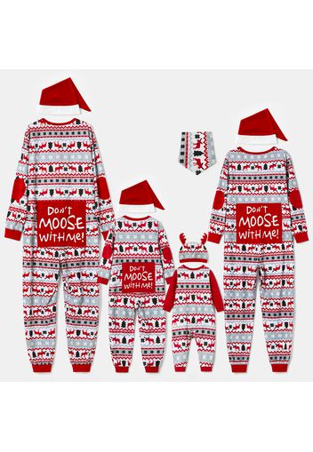 Mosaic DON'T MOOSE WITH ME Family Matching Christmas Pajamas Onesies+Hat（Flame resistant）