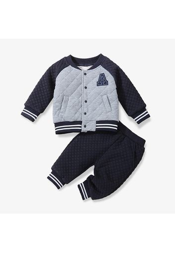 2pcs Baby Letter Patch Raglan Sleeve Cotton Jacket and Trousers Set