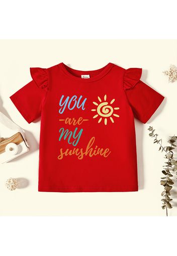 Toddler Girl Graphic Sun and Letter Print Ruffled Short-sleeve Tee