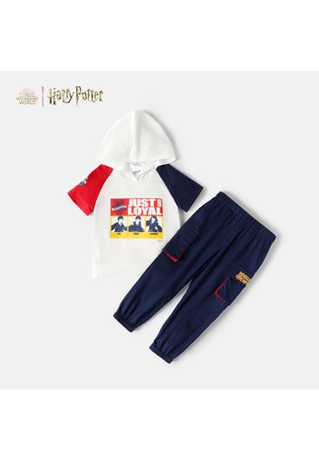 Harry Potter 2pcs Toddler Boy Letter Print Colorblock Hooded Short Raglan Sleeve Tee and 100% Cotton Pocket Design Pants Set