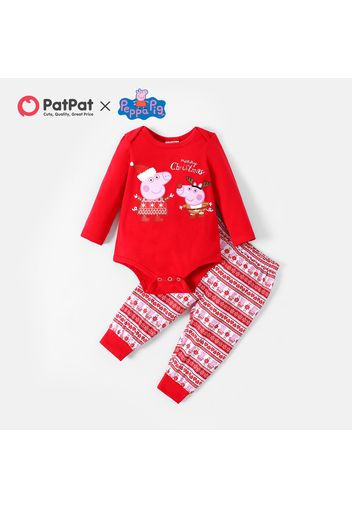 Peppa Pig Baby Girl Pink 2-piece  Christmas Snow and Wapiti Jumpsuit And Pants