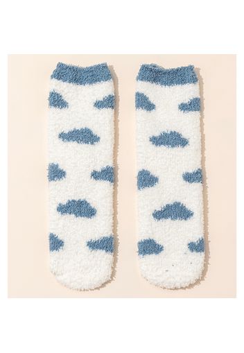 Women Allover Clouds Pattern Autumn Winter Warm Fluffy Socks