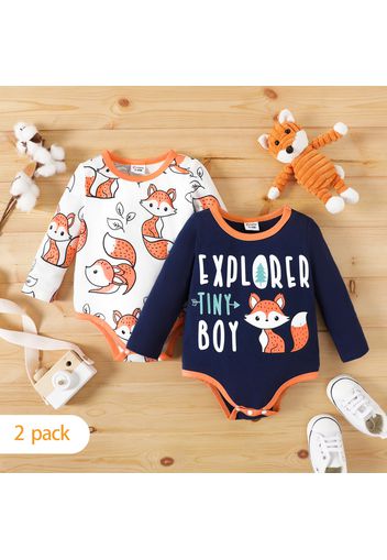 2-Pack Baby Boy 95% Cotton Long-sleeve Fox Graphic Rompers Set