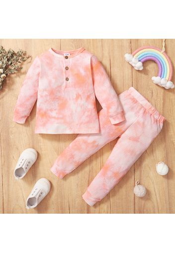 2-piece Toddler Girl/Boy Tie Dye Long-sleeve Ribbed Henley Shirt and Elasticized Pants Set