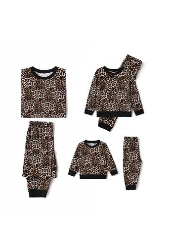 All Over Leopard Long-sleeve Sweatshirt with Pants Sets for Mom and Me