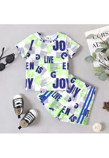 2pcs Baby Boy All Over Letter Print Short-sleeve T-shirt and Shorts Set