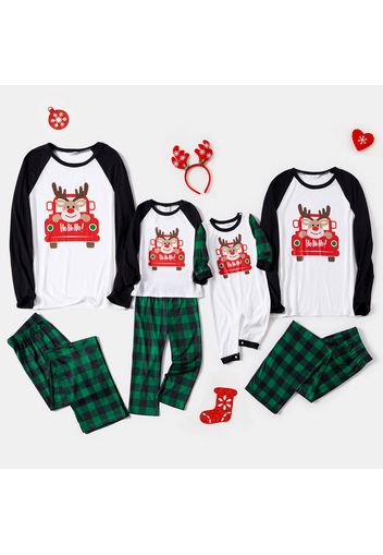 Christmas Cartoon Reindeer in Car Print Family Matching Long-sleeve Pajamas Sets (Flame Resistant)
