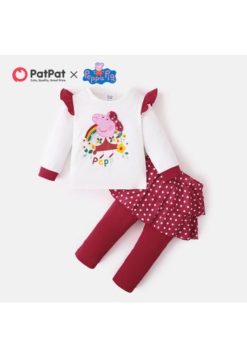 Peppa Pig Baby Girl 2-piece Ruffled  Bowknot Rainbow Dots  Top And Pants