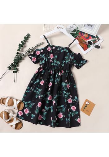 Kid Girl Floral Print Cold Shoulder Short-sleeve Cami Dress