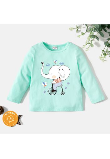 Toddler Graphic Elephant and Bike and Cloud Print Long-sleeve Tee