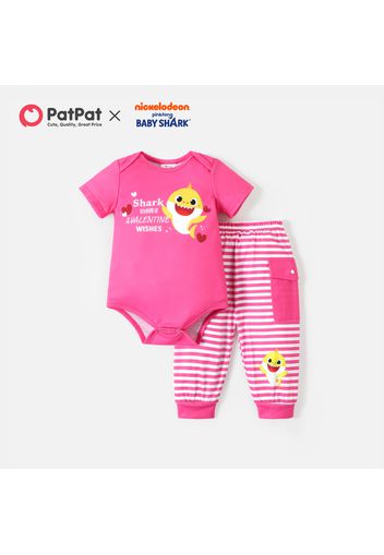 Baby Shark 2-piece Baby Siblings Valentine's Day Bodysuit and Stripe Pants Set