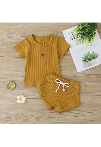 Ribbed 2pcs Solid Short-sleeve Baby Set