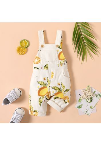 Baby Boy/Girl Allover Lemon Print White Denim Overalls