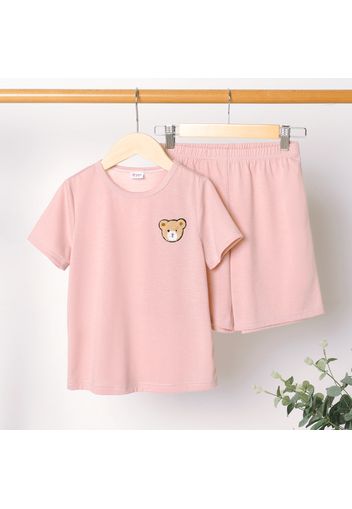 2pcs Kid Boy Animal Bear Embroidered Short-sleeve Tee and Elasticized Shorts Set