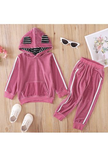 2-piece Baby / Toddler Striped Rabbit Ear Hoodie and Velvet Pants Set