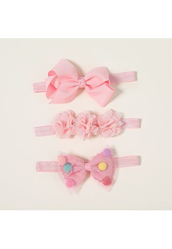 3-pack Floral Ribbed Bow Net Yarn Colorful Ball Decor Headband for Girls