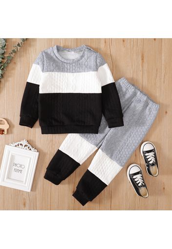 2-piece Toddler Girl/Boy Colorblock Cable Knit Sweatshirt and Pants Set