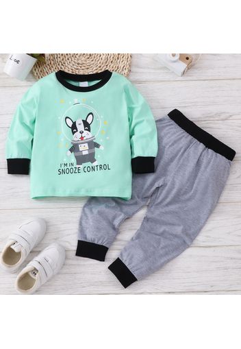 2-piece Toddler Boy Letter Animal Print Pullover and Pants Set