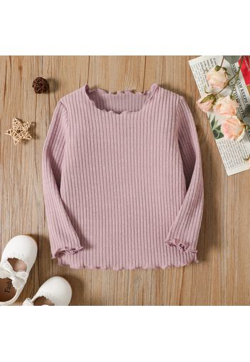 Toddler Girl Solid Color Lettuce Trim Ribbed Long-sleeve Tee