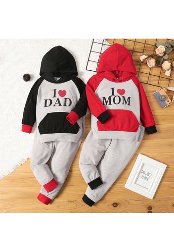 2-piece Toddler Boy/Girl Letter Heart Print Colorblock Hoodie Sweatshirt and Pants Set