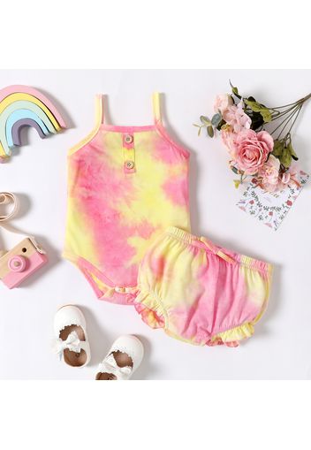 2pcs Baby Girl Tie Dye Spaghetti Strap Sleeveless Romper and Shorts Set