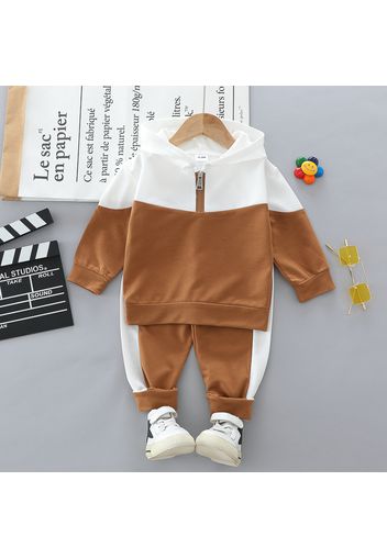 2-piece Toddler Boy Letter Print Colorblock Zipper Hoodie Sweatshirt and Pants Set