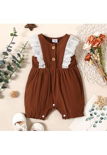 Baby Girl 100% Cotton Brown/Floral-print Sleeveless Ruffle Romper