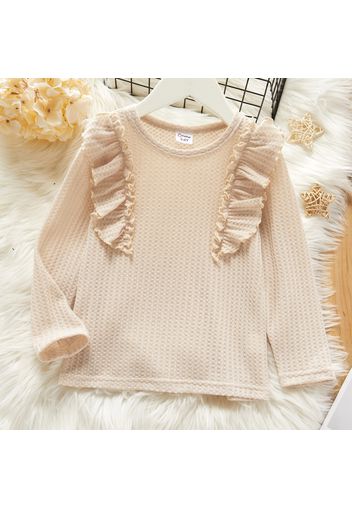 Toddler Girl Ruffled Waffle Solid Long-sleeve Tee