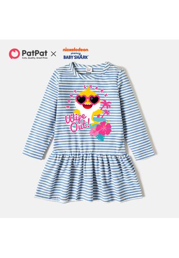 Baby Shark Toddler Girl Floral Stripe Cotton Dress