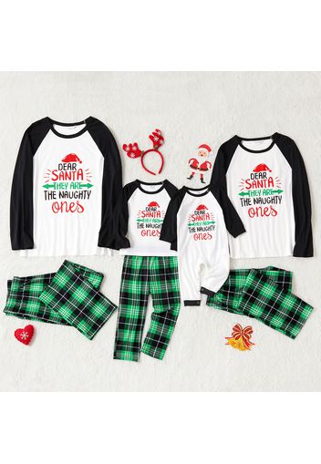 Christmas Letters Print Family Matching Long-sleeve Plaid Pajamas Sets (Flame Resistant)