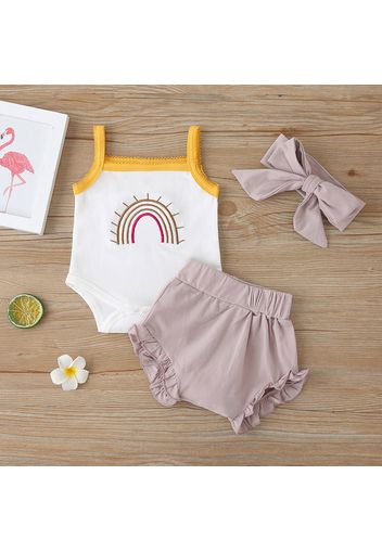 3pcs Rainbow Embroidery Sleeveless Baby Set