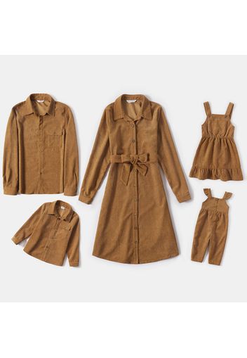 Family Matching Brown Long-sleeve Casual Dresses and Shirts Sets