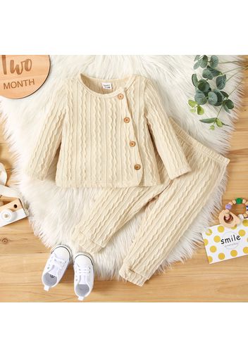 2pcs Baby Boy/Girl Solid Cable Knit Button Down Long-sleeve Top and Pants Set