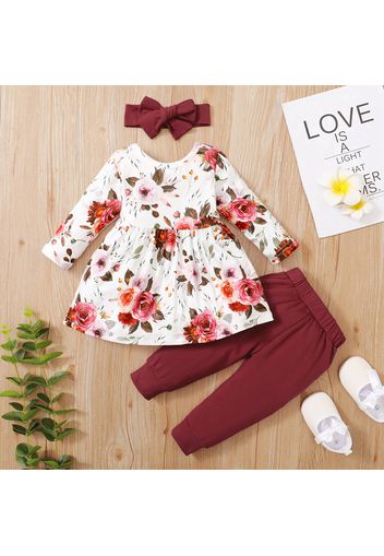 3-piece Baby Pretty Floral Dress Top and Polka Dots Pants with Headband Set