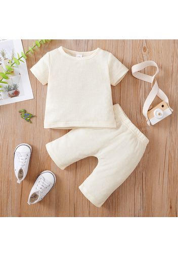 2pcs Baby Boy/Girl Solid Waffle Short-sleeve Set